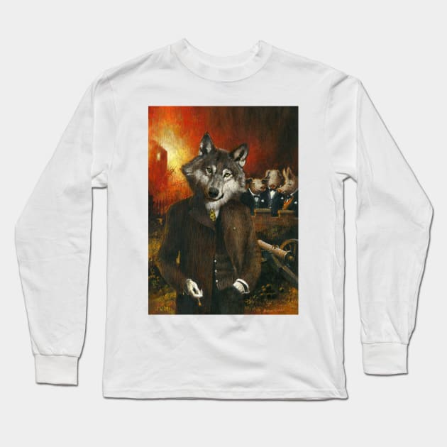 Mr Wolf And The Three Pigs Long Sleeve T-Shirt by mictomart